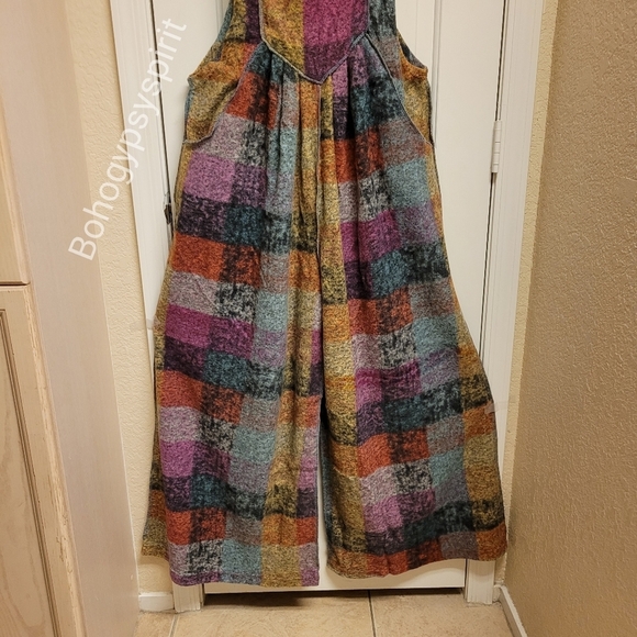 Patchwork Plaid Fleece Wideleg Jumpsuit Overalls - Picture 17 of 17